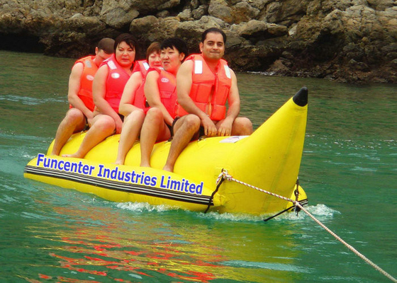O amarelo inflável do barco de banana do único tubo imprimiu o fogo - materiais retardadores do PVC