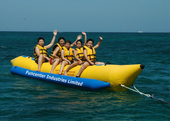O amarelo inflável do barco de banana do único tubo imprimiu o fogo - materiais retardadores do PVC