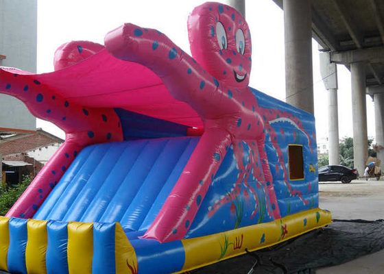 Impressão colorida do castelo Bouncy inflável do teste padrão do polvo com corrediça