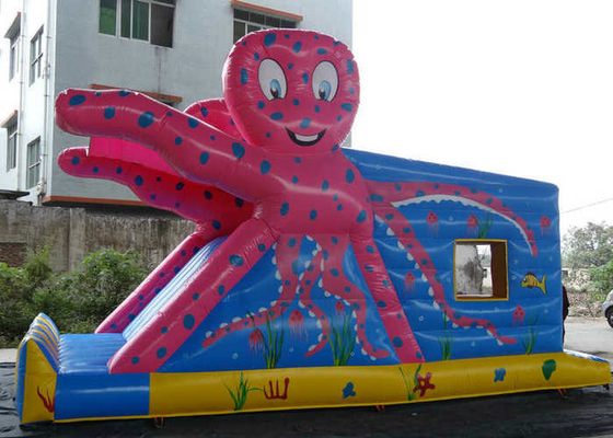Impressão colorida do castelo Bouncy inflável do teste padrão do polvo com corrediça