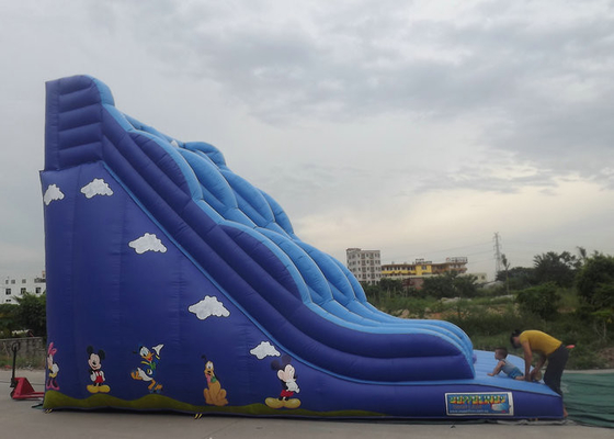 Castelo Bouncy inflável com os personagens de banda desenhada azuis da cor da corrediça impressos