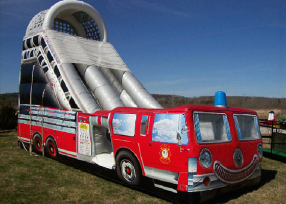 Pontos reforçados impressos Firetruck da corrediça 9mx4m esforço alto Bouncy inflável
