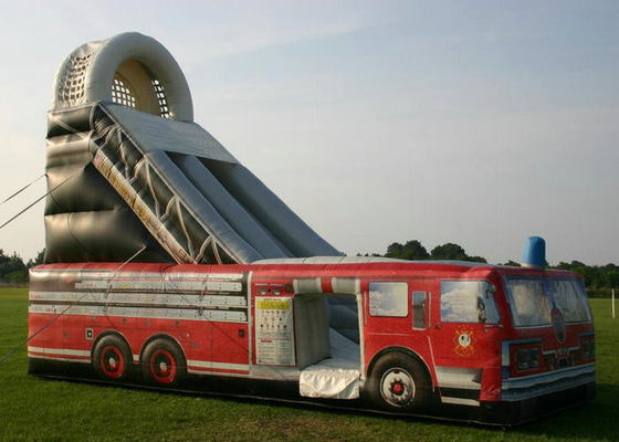 Pontos reforçados impressos Firetruck da corrediça 9mx4m esforço alto Bouncy inflável