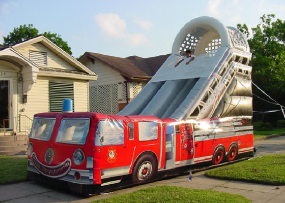 Pontos reforçados impressos Firetruck da corrediça 9mx4m esforço alto Bouncy inflável