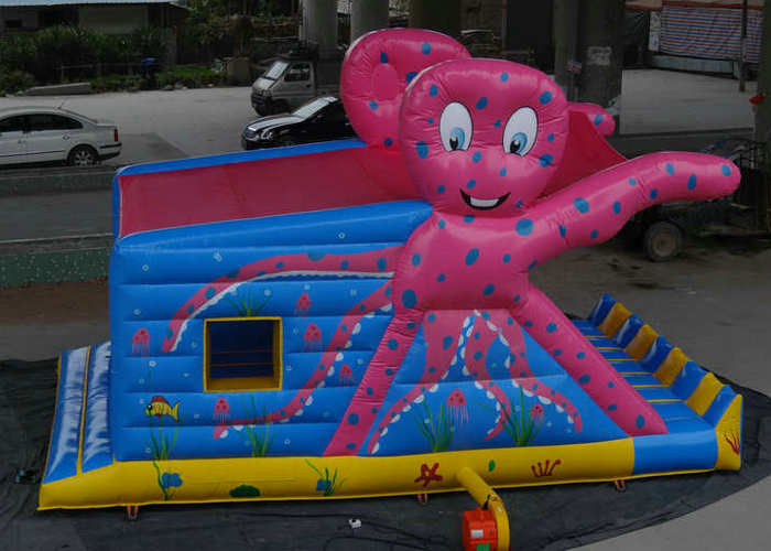 Impressão colorida do castelo Bouncy inflável do teste padrão do polvo com corrediça